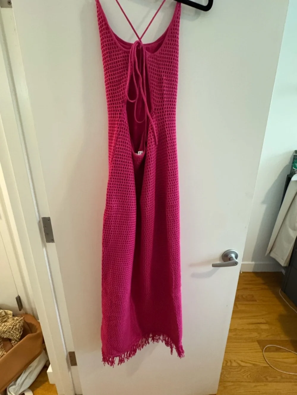 Reformation Hot Pink Crochet Midi Dress with Fringe - Picture 4 of 6